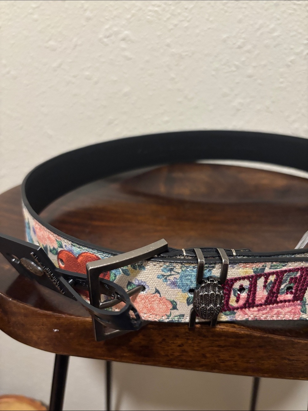 Floral Embroidered Leather Belt - Black/Multicolor Kurt Geiger